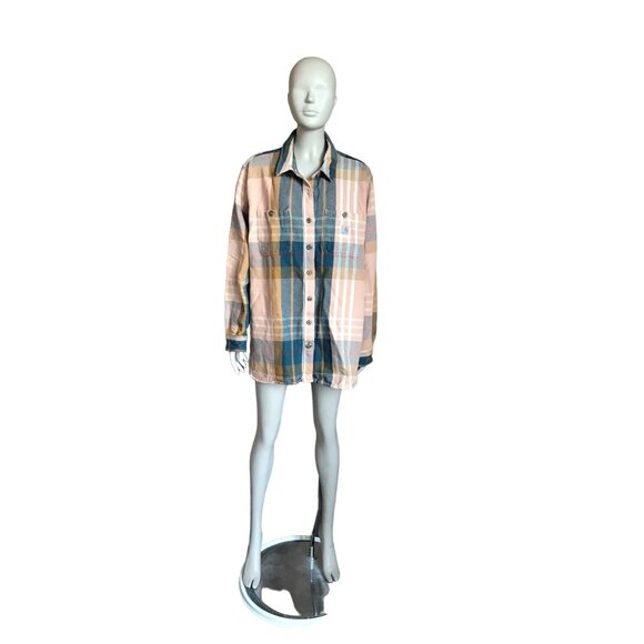 Carhartt Pink, Blue and Brown Striped Button Up Top - Picture 1 of 5